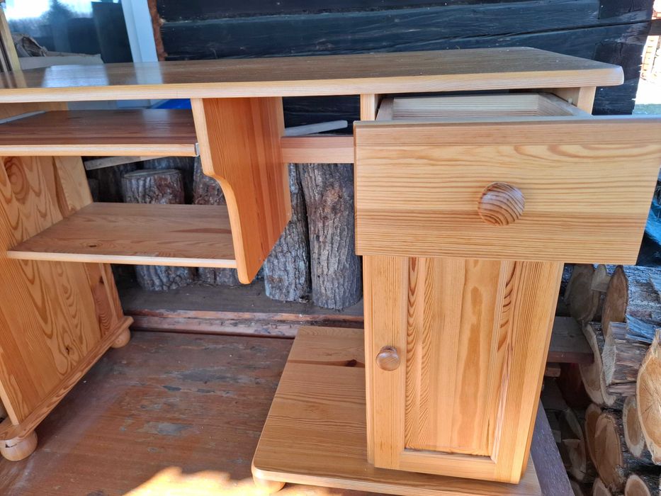 Biurko komputerowe drewniane sosnowe, naturalne drewno nie płyta