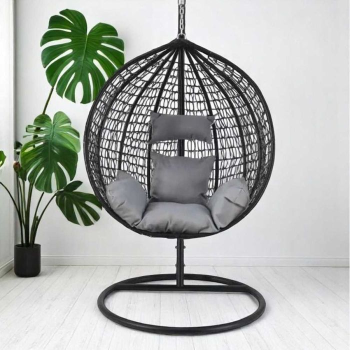 Посилене підвісне крісло-кокон велике Ecarla до 130 кг чорне для відпочинку вдома, у саду, на терасі або балконі
