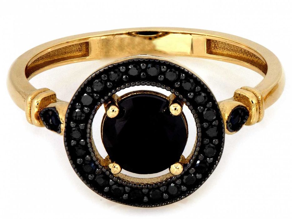 Pierścionek złoty z onyksami z czarnym rodem PR 585
