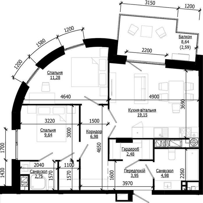 Продаж 2 кім. квартири SOUL PARK вул П. Орлика 65.53 кв.м