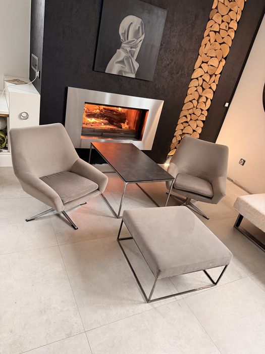 Loft vintage 2 fotele podnóżek i stolik kawowy
