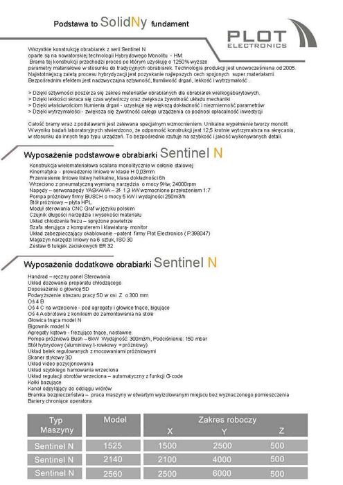 Obrabiarka CNC Sentinel N 2140 z 4 osią C na wrzecionie NOWA Brutto FV