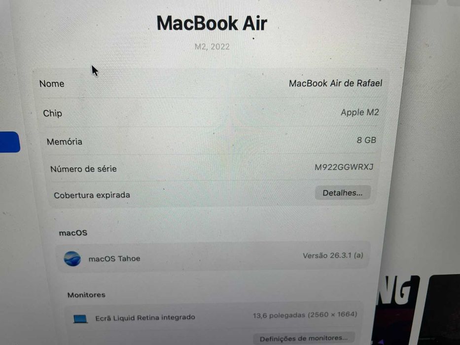 Macbook M2 8GB 13,6 polegadas 2022