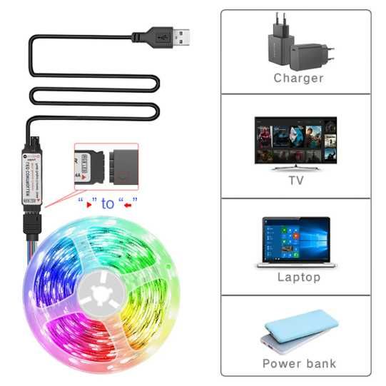 Taśma Led RGB z pilotem Luces Led Room Light Elastyczna wstążka USB