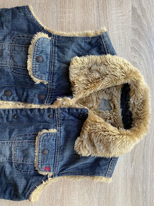 жилетка y2k джинсова на штучному хутрі вінтаж