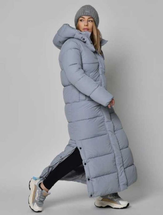 Довгий пуховик, сірий
