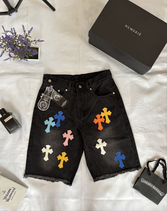 Шорти джинсові Chrome Hearts Хром Хартс Shorts Jeans Топ Сині Чорні Хрести Топ Літо
