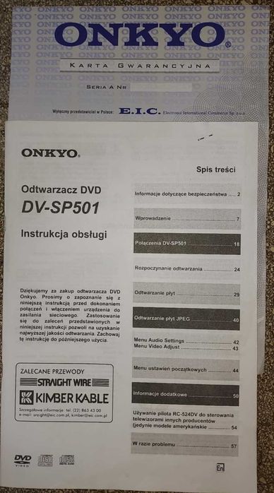 Odtwarzacz DVD ONKYO DV-SP 501