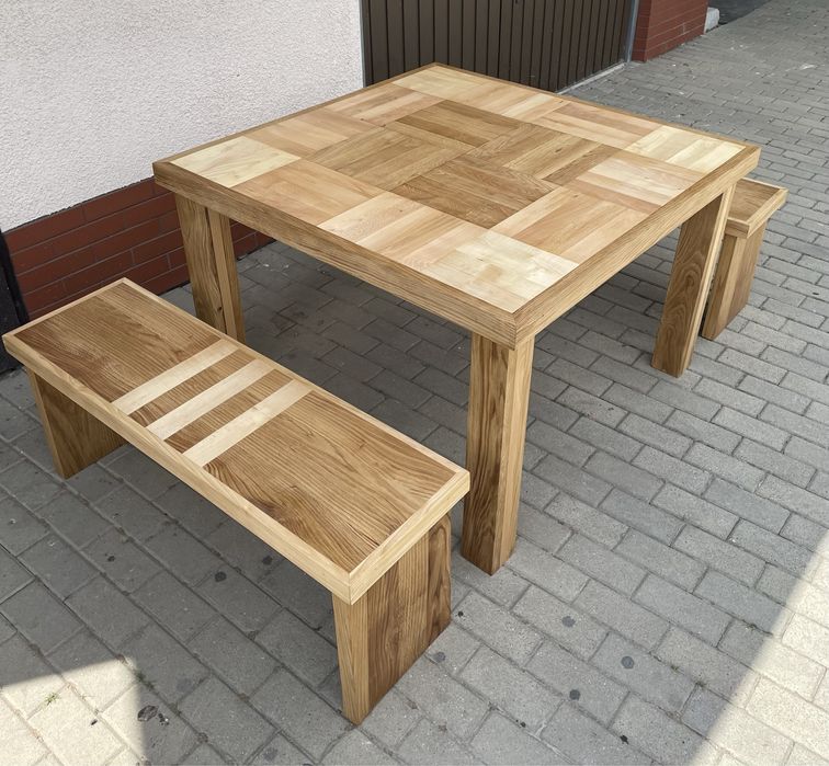 Stól + Ławki (Zestaw lite drzewo )
