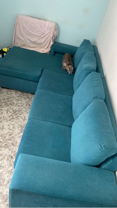 Sofá em L Cor Azul Petróleo