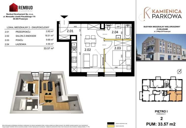 2-pokojowe mieszkanie 33,57m² - ul. 3maja, Przasnysz