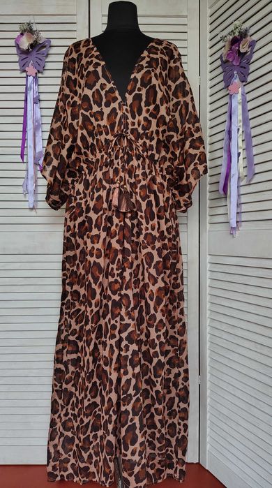 Пляжное, натуральное, длинное платье макси в леопардовый принт george