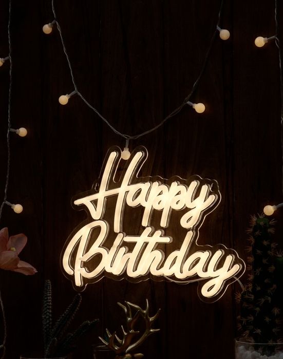 Napis LED Happy birthday Żółty