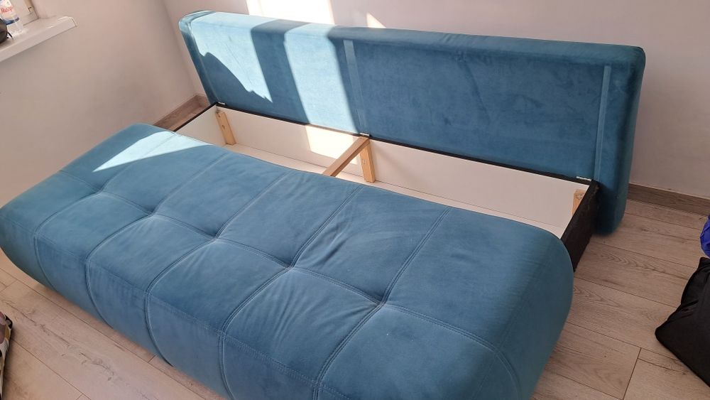 Łóżko / sofa rozkładana z pojemnikiem – turkusowe
