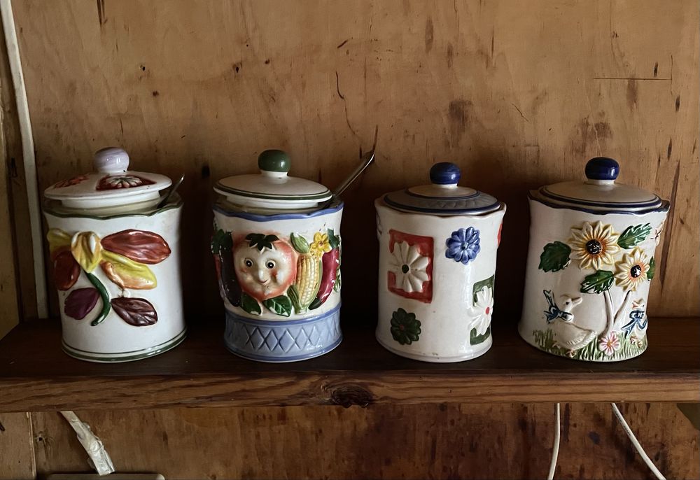 Ceramika gliniany zestaw kuchenny pojemniki słoiki vintage ręcznie mal