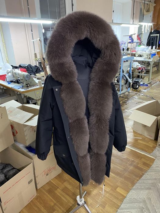 Женская зимняя чёрная парка, куртка с финским песцом под соболь, 42-60