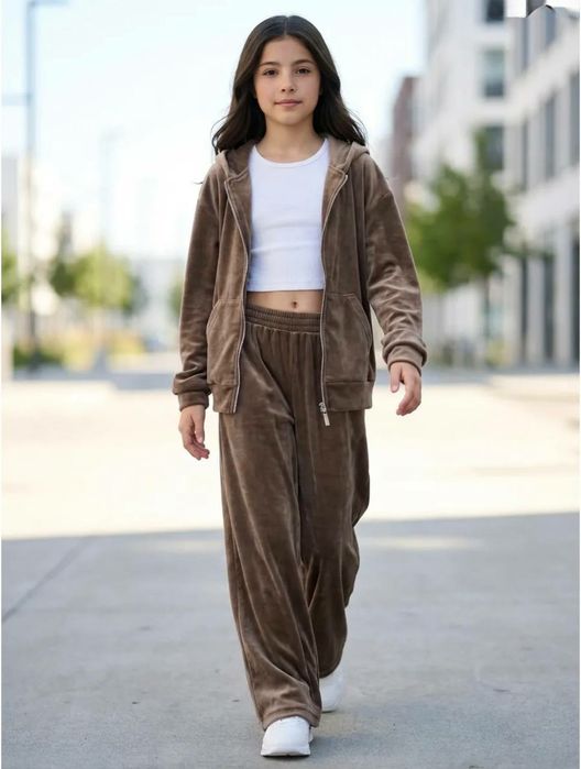 ‼️Дитячий ( підлітковий) велюровий костюм с довгою кофтою «City girl»