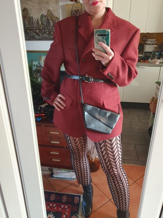 Harris Tweed Cento Mila , marynarka r.50, oversize, bordo