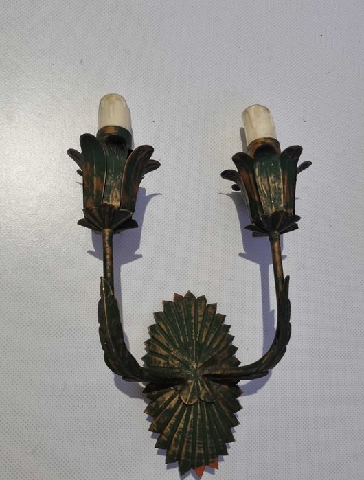 Par de Apliques / Candeeiros duplos, tema floral, artesanato anos 50