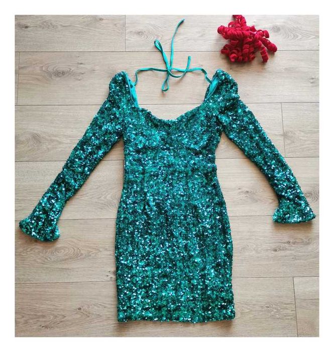 Sukienka cekinowa QUIZ (S/36) #zielona #turkusowa #imprezowa