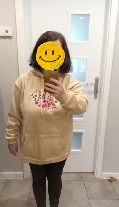 Bluza z kapturem ciepła beżowa XL