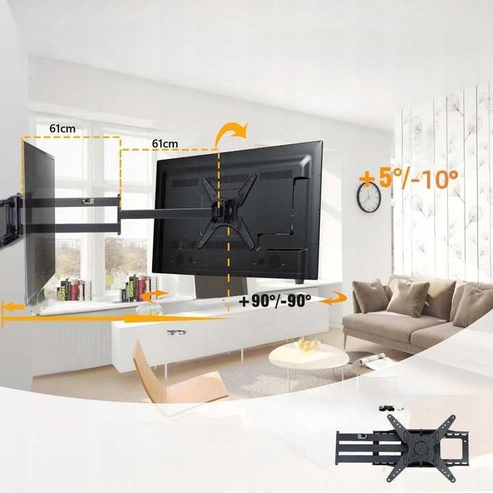 WHYFONE Uchwyt Ścienny do TV 26''-60'', Obrót 90°