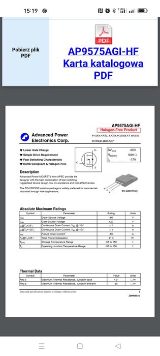 Tranzystor MOSFET MOCY 9575AGI