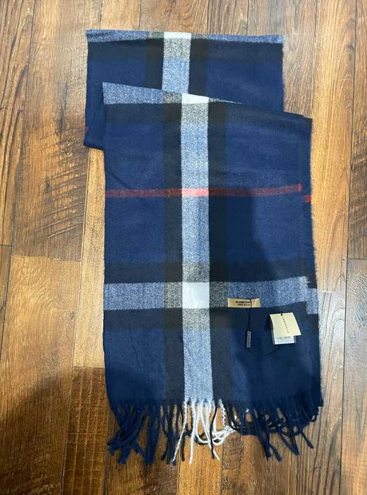 Фірмовий шарф Burberry Синій в клітинку кашеміровий 32/180см