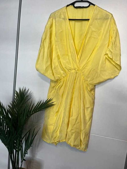 Zara sukienka XL kopertowa lyocell masełkowa