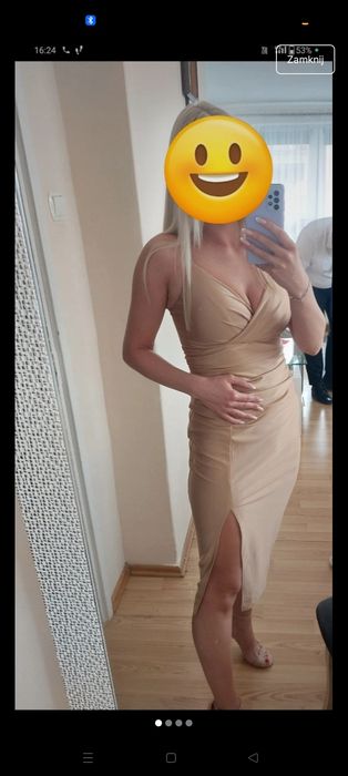 Shella - złota ołówkowa midi sukienka na ramiączkach