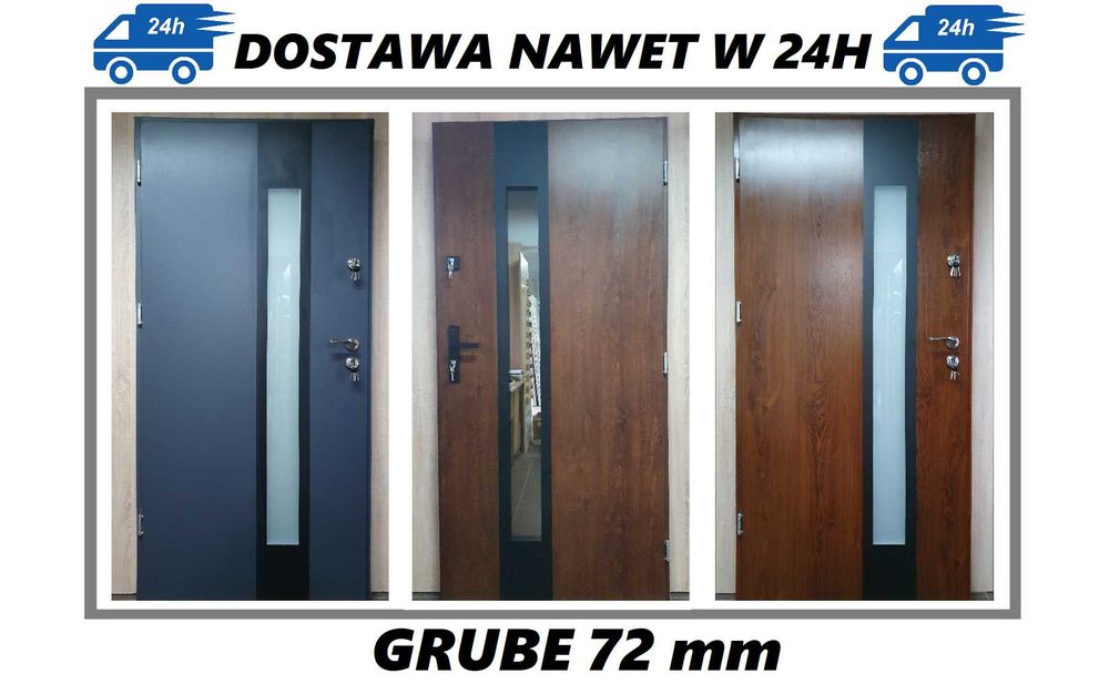 Drzwi zewnętrzne GRUBE 72 mm 80, 90 model "AFRYKA" POLSKIE
