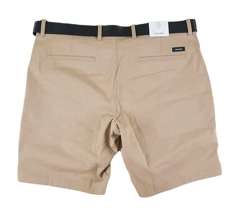 Męskie spodenki Calvin Klein -beżowe shorty z paskiem K10K111788 - W38