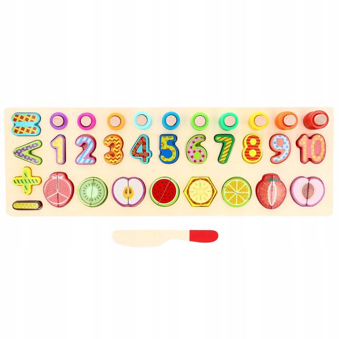 Układanka drewniana sorter Montessori liczenie owoce  liczby kolory