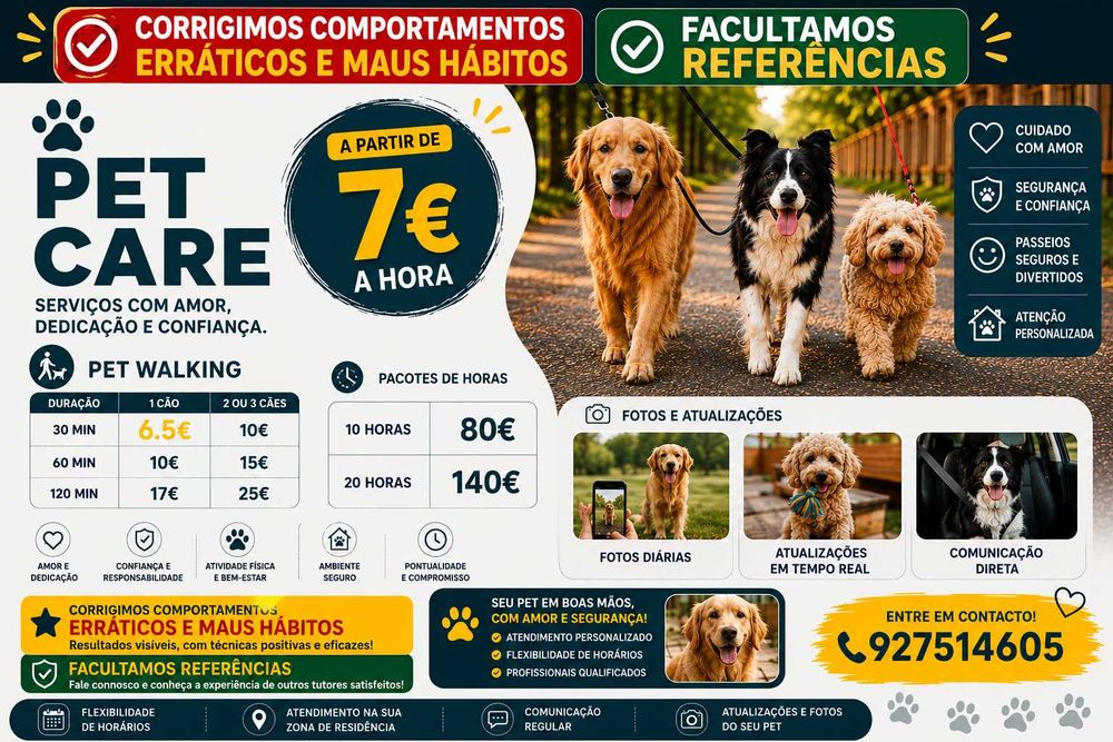 Dog walking, pet sitting, pet onboard, pet taxi, tudo com amor, carinho e a um preço baixo