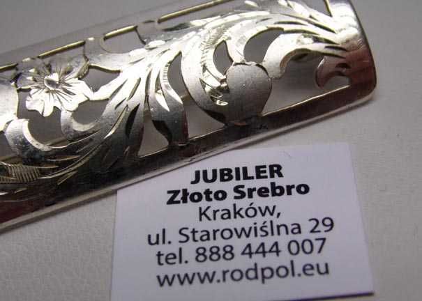 Srebrna broszka wycinane kwiaty handarbeit.
