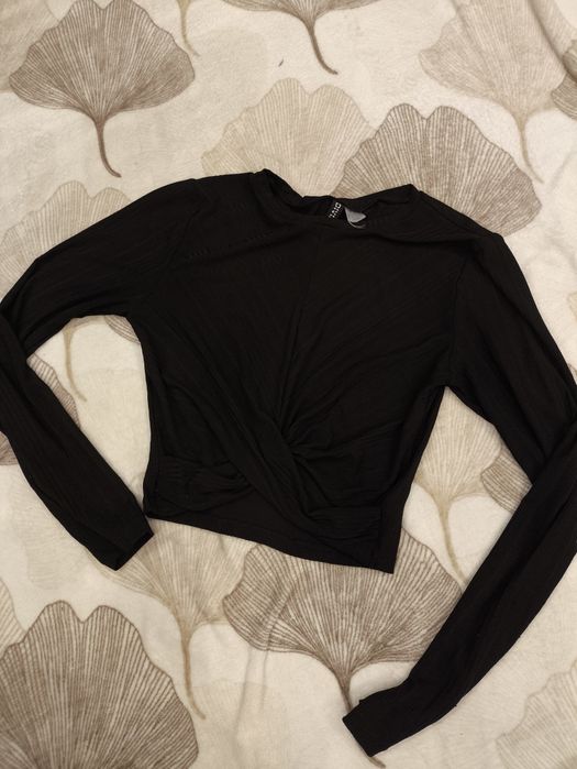 Bluzka Koszulka Top H&MCzarna Marszczenia Krótka S