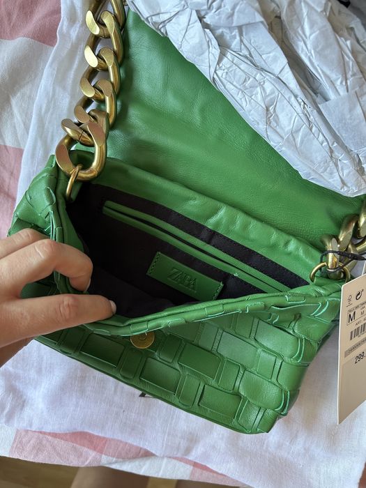 Zara torebka łańcuch nowa skóra zielona