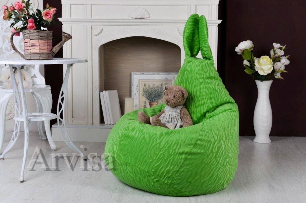 Бескаркасное Детское кресло груша ЗАЯЦ. Мягкий пуфик been bag, оптом