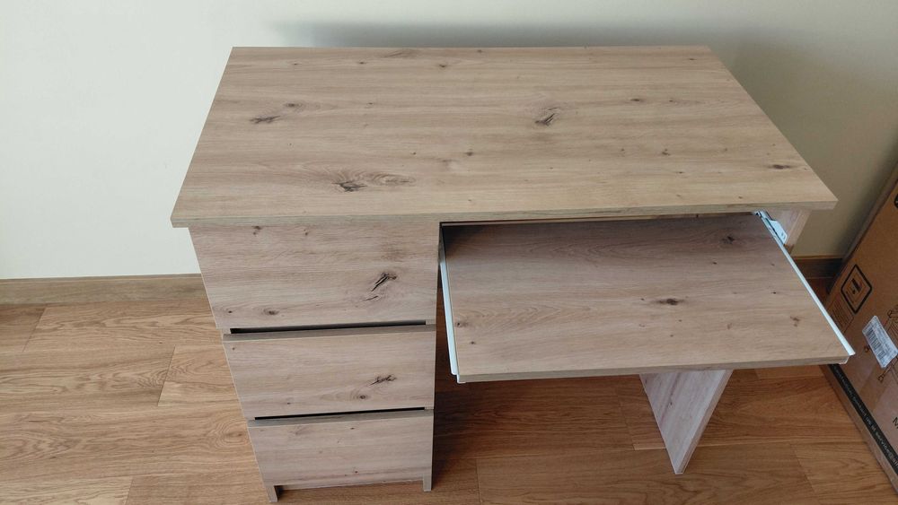 Biurko komputerowe A-6 90 cm lewe - dąb artisan - 3 szuflady