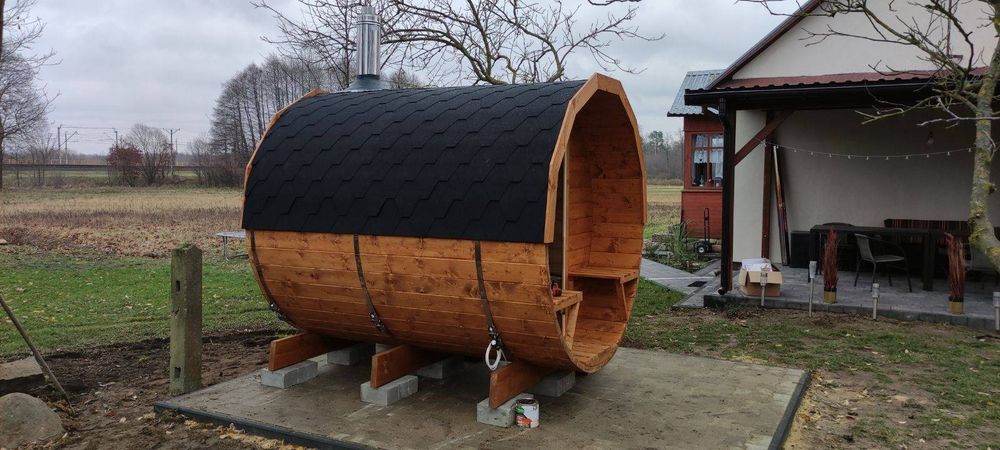 ZESTAW SPA: Sauna Beczka 350cm (Przedsionek) + Balia z Masażem | Solid