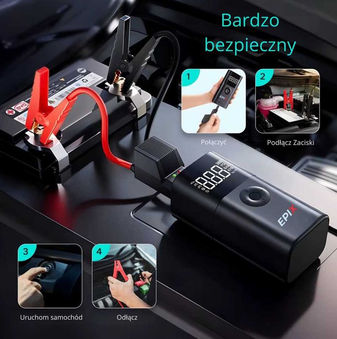 Urządzenie Rozruchowe Jump Starter Booster KOMPRESOR POWERBANK 12000mA