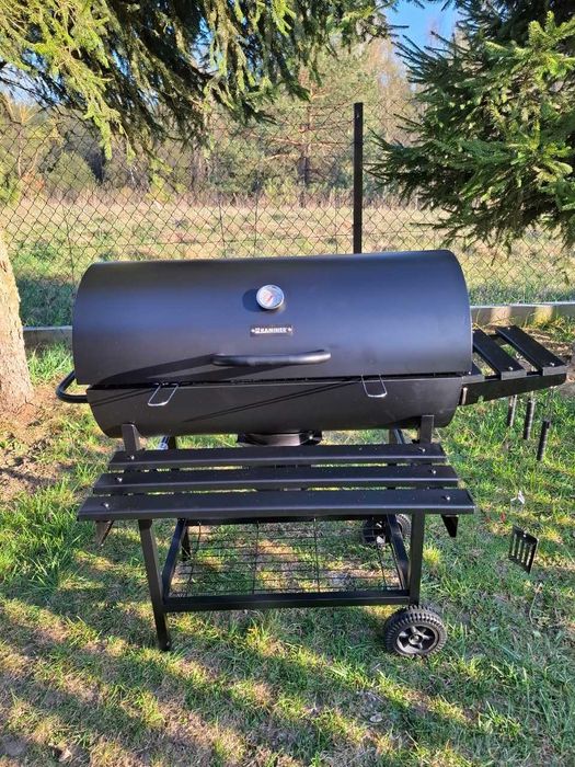 GRILL WĘGLOWY Ogrodowy Beczka z Pokrywą Termometr Duży Ruszt Popielnik