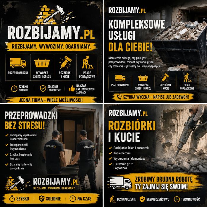Rozbijamy. Wywozimy. Oganiamy.  Rozbiórki, wywóz gruzu, mebli i odpadów | Opróżnianie mieszkań, piwnic, garaży | Łódź, warszawa  i okolice