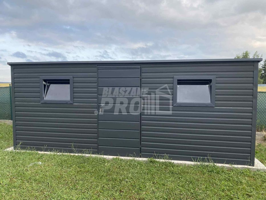 Schowek - Domek Ogrodowy 5,5x2m - drzwi - 2x okno - antracyt  GP668