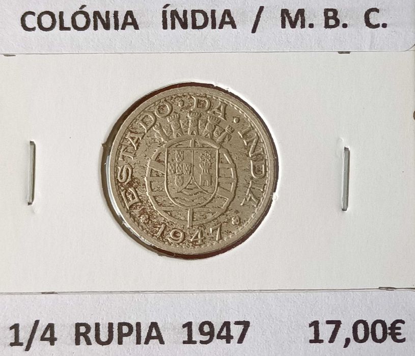 1/4 Rupia Níquel 1947 circulada na ex colónia da Índia Portuguesa