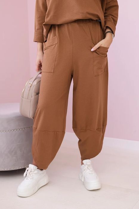 Komplet Bawełniany Bluza + Spodnie Camelowy