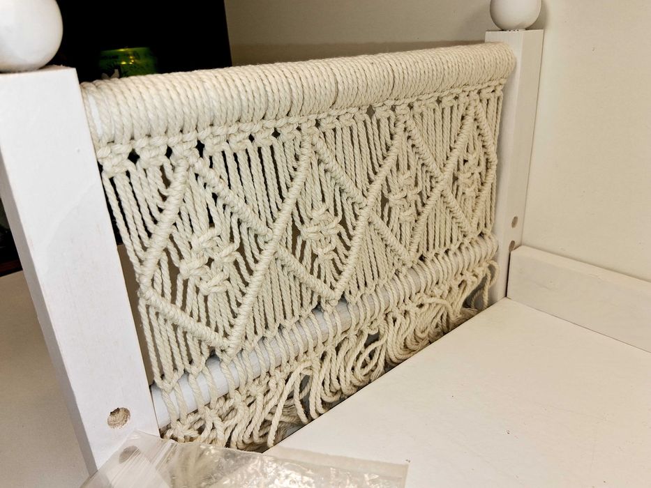 N235 Drewniane Łóżeczko Dla Psa Kota Makrama Boho Białe Solidne Nowe