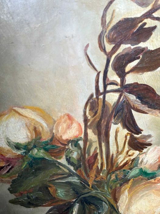 stary Obraz olejny1974 r  róże sygnowany 76 cm X  30 cm