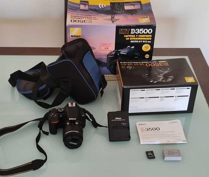 Nikon D3500 + AF-P 18-55 VR - 1.248 disparos, caixa completa