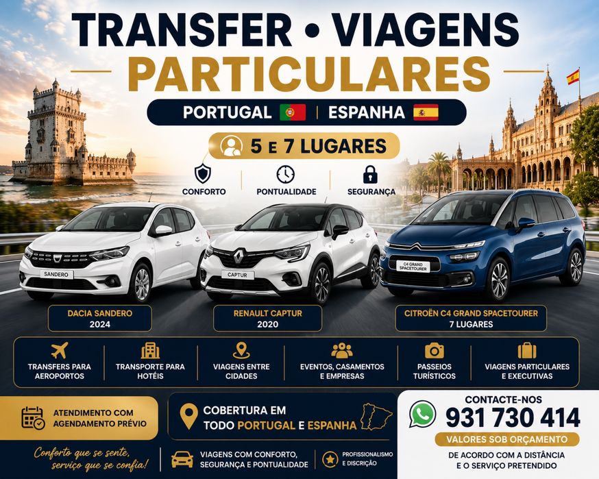 Transfers e Viagens, Portugal e Espanha orçamento gratis
